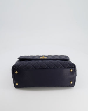 *HOT* Chanel Medium Coco Handle Flap Bag in Midnight Blue Caviar Quilted Leather with Brushed Gold Hardware