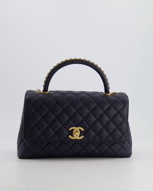 *HOT* Chanel Medium Coco Handle Flap Bag in Midnight Blue Caviar Quilted Leather with Brushed Gold Hardware