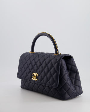 *HOT* Chanel Medium Coco Handle Flap Bag in Midnight Blue Caviar Quilted Leather with Brushed Gold Hardware