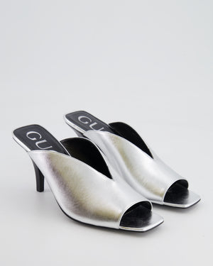 Gucci Silver Leather Heeled Mules with Back Logo Detail Size EU 38