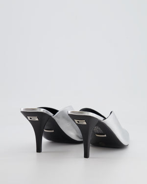 Gucci Silver Leather Heeled Mules with Back Logo Detail Size EU 38