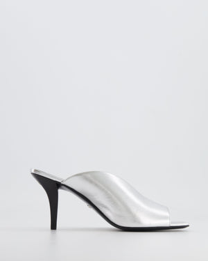 Gucci Silver Leather Heeled Mules with Back Logo Detail Size EU 38