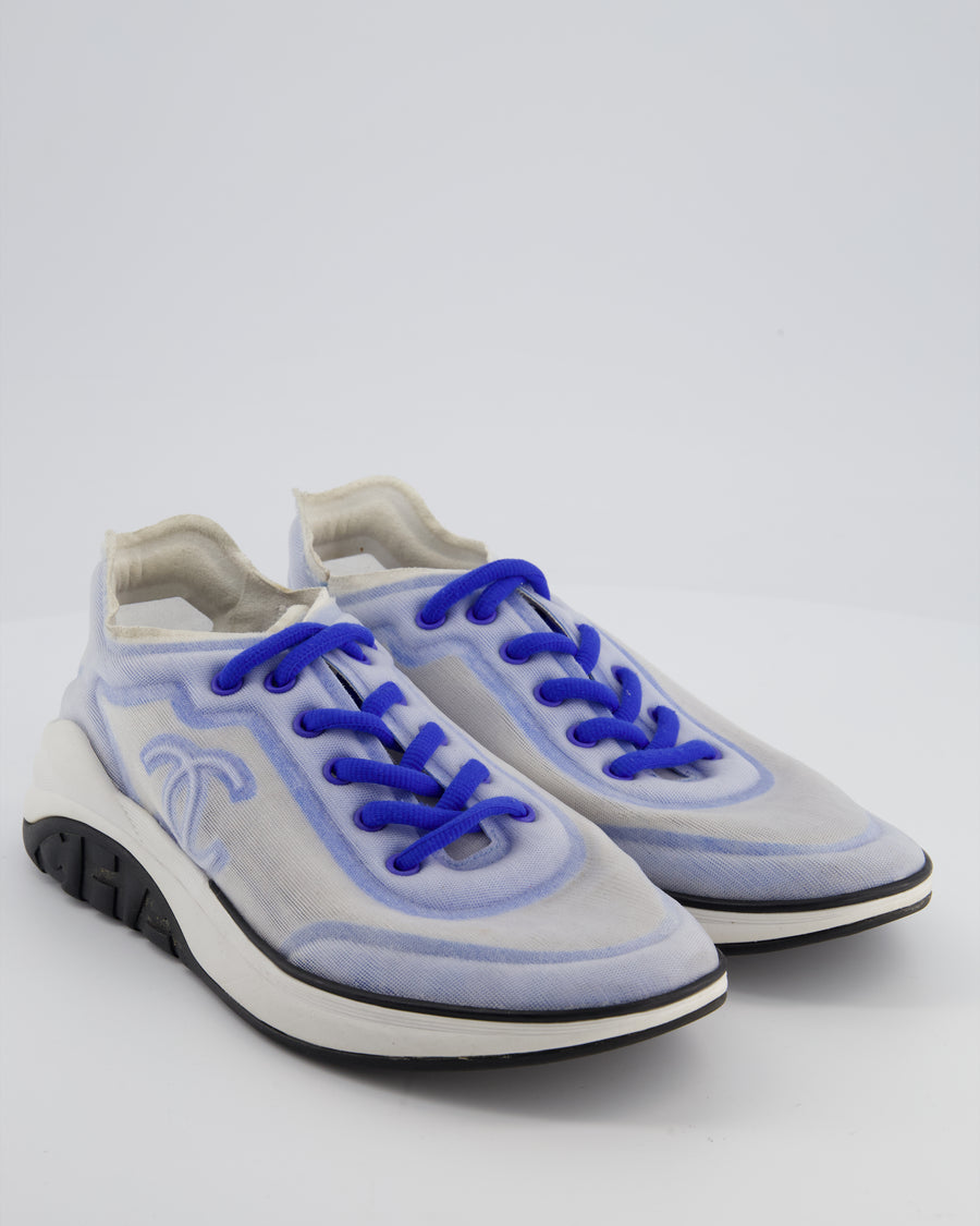 Chanel Blue and White Mesh CC Trainers Size EU 39.5