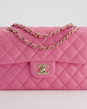 *HOT* Chanel Candy Pink Small Classic Double Flap Bag in Caviar Leather with Champagne Gold Hardware