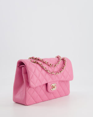*HOT* Chanel Candy Pink Small Classic Double Flap Bag in Caviar Leather with Champagne Gold Hardware