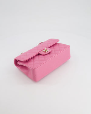 *HOT* Chanel Candy Pink Small Classic Double Flap Bag in Caviar Leather with Champagne Gold Hardware