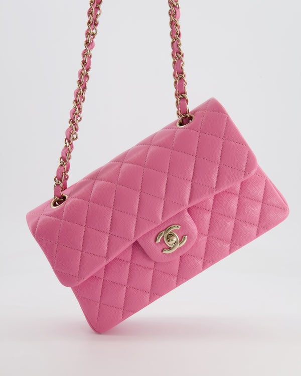 *HOT* Chanel Candy Pink Small Classic Double Flap Bag in Caviar Leather with Champagne Gold Hardware