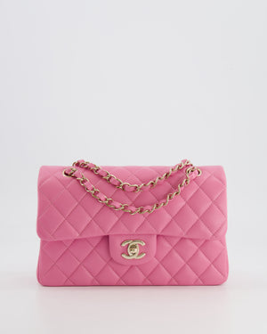 *HOT* Chanel Candy Pink Small Classic Double Flap Bag in Caviar Leather with Champagne Gold Hardware