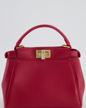 Fendi Strawberry Red Mini Peekaboo Leather Bag with Gold and Crystal Hardware RRP £4,000