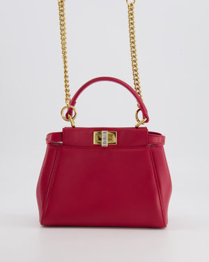 Fendi Strawberry Red Mini Peekaboo Leather Bag with Gold and Crystal Hardware RRP £4,000
