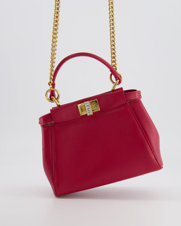 Fendi Strawberry Red Mini Peekaboo Leather Bag with Gold and Crystal Hardware RRP £4,000