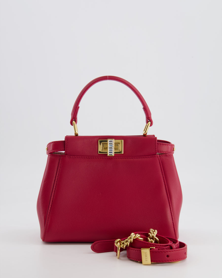 Fendi Strawberry Red Mini Peekaboo Leather Bag with Gold and Crystal Hardware RRP £4,000