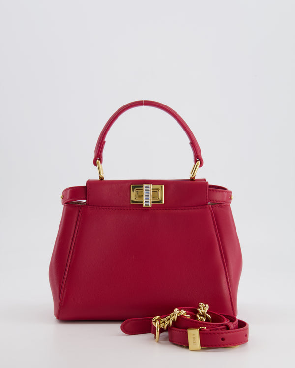Fendi Strawberry Red Mini Peekaboo Leather Bag with Gold and Crystal Hardware RRP £4,000