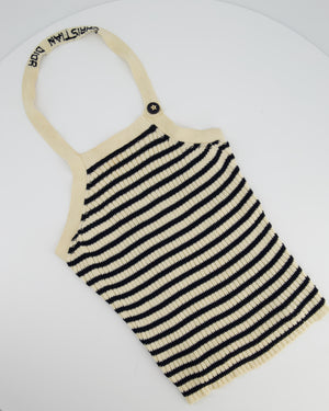 Dior Ecru & Navy Striped Knit Halter Neck Top With Button Detail Size FR 36 (UK 8)
