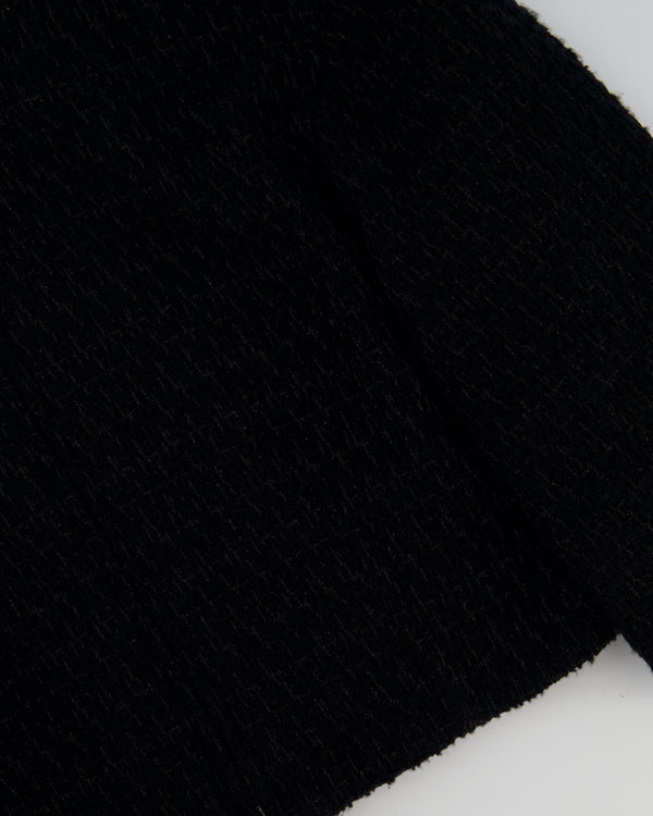 Chanel Black Collarless Long Sleeve Cropped Tweed Zip-Up Jacket Size FR 38 (UK 10)