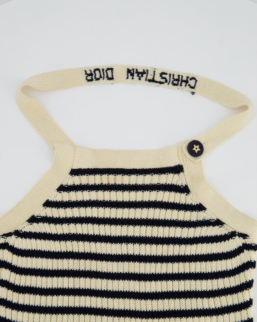 Dior Ecru & Navy Striped Knit Halter Neck Top With Button Detail Size FR 36 (UK 8)