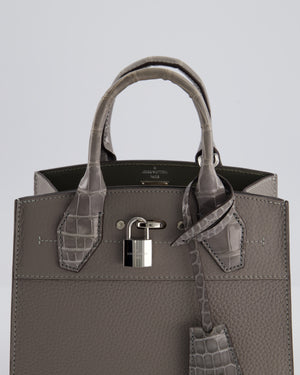 Louis Vuitton Grey Mini City Steamer in Grey Calfskin and Alligator Handles with Silver Hardware