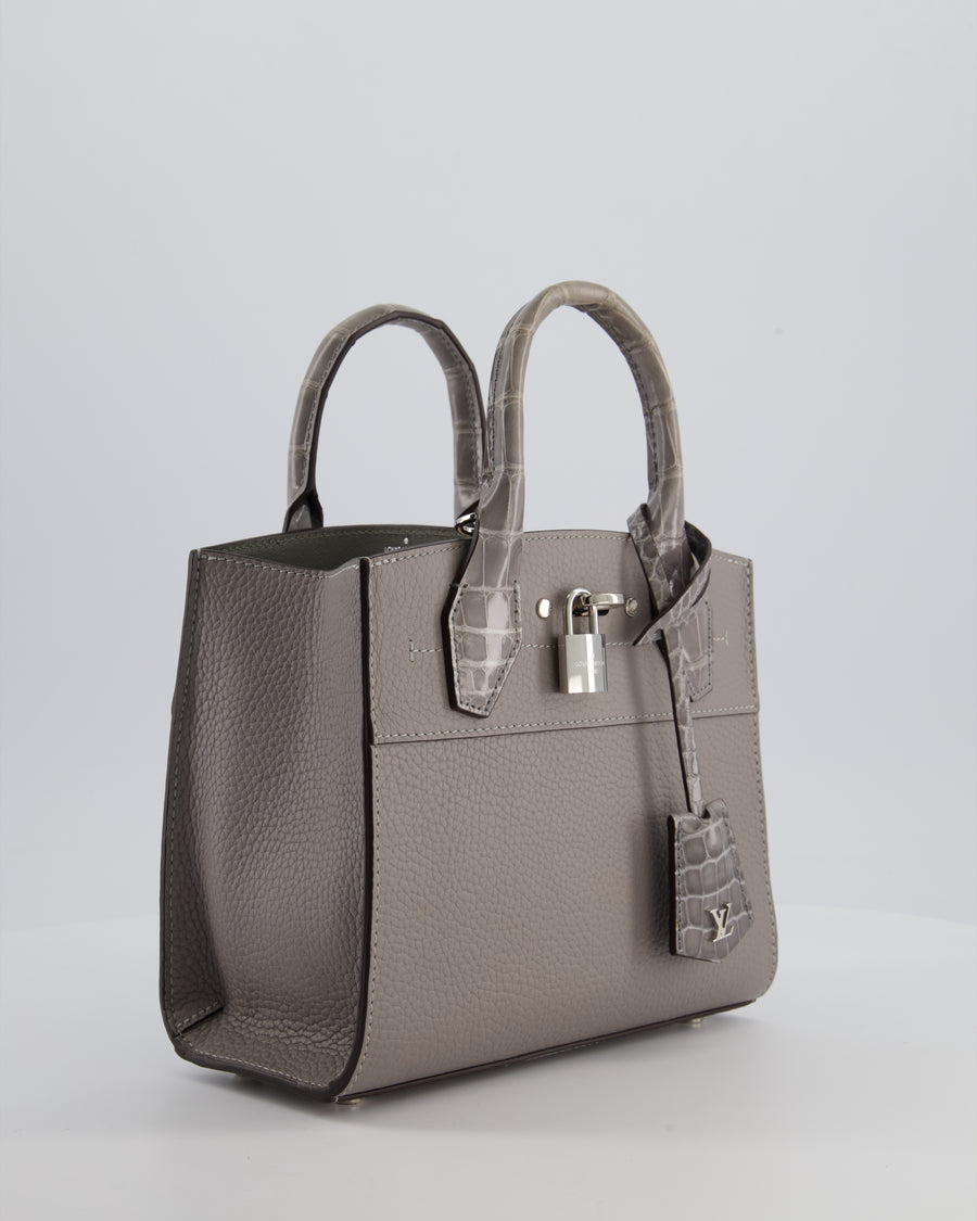 Louis Vuitton Grey Mini City Steamer in Grey Calfskin and Alligator Handles with Silver Hardware