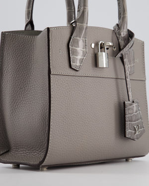 Louis Vuitton Grey Mini City Steamer in Grey Calfskin and Alligator Handles with Silver Hardware