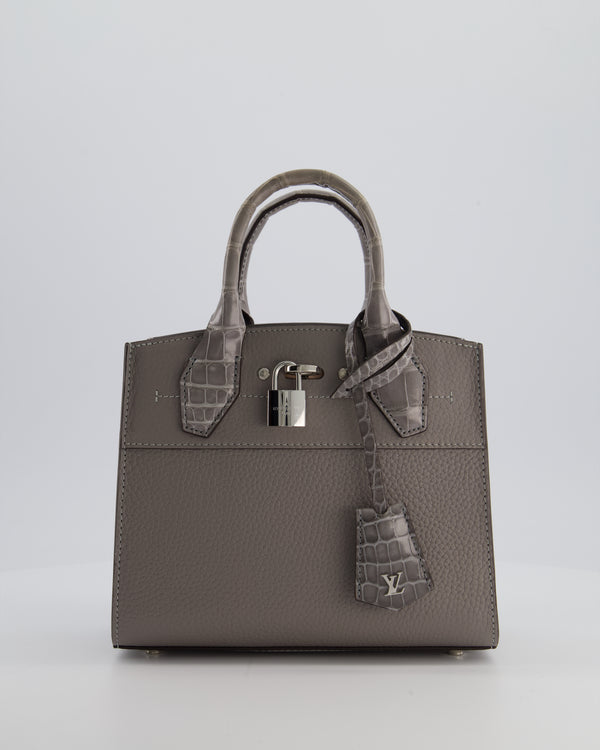 Louis Vuitton Grey Mini City Steamer in Grey Calfskin and Alligator Handles with Silver Hardware