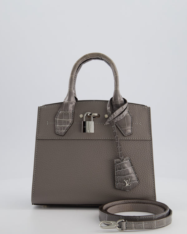 Louis Vuitton Grey Mini City Steamer in Grey Calfskin and Alligator Handles with Silver Hardware