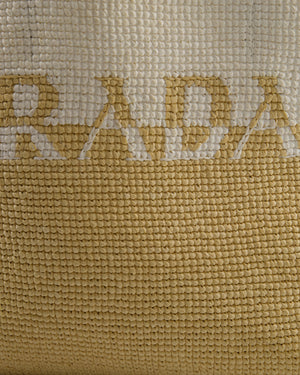 Prada Beige and White Crochet Raffia Tote Bag with Logo Detail