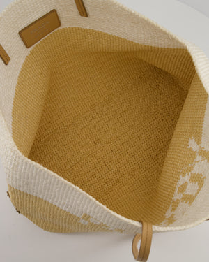 Prada Beige and White Crochet Raffia Tote Bag with Logo Detail