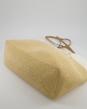 Prada Beige and White Crochet Raffia Tote Bag with Logo Detail