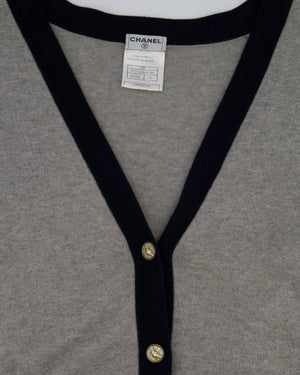 Chanel Grey Long Sleeve Longline Cashmere Dress Cardigan with CC Detail Buttons Size FR 36 (UK 8-10)