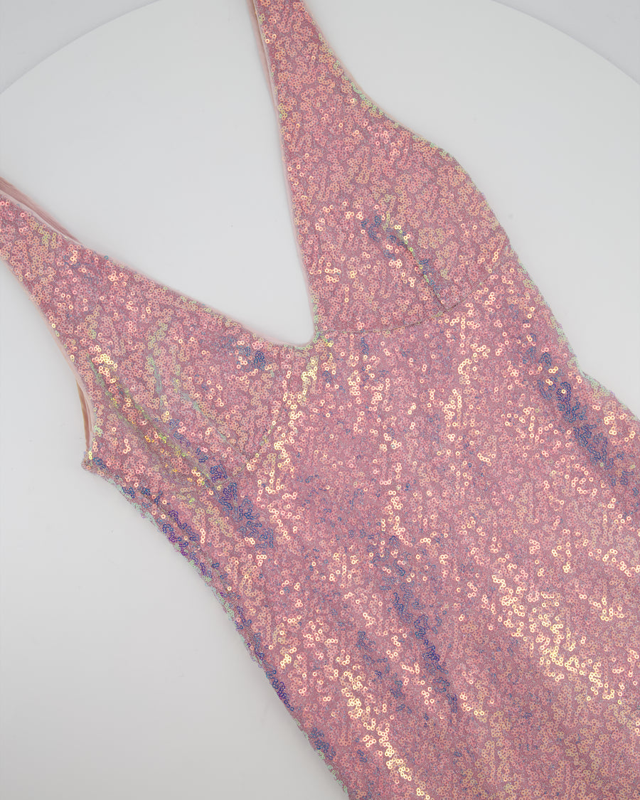 Rotate Birger Christensen Pink Metallic Sequin Tulle Midi Dress Size S (UK 8)