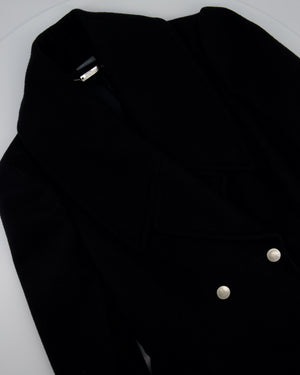 Alexander McQueen Black Flared Wool Coat With Silver Buttons And Oversized Lapels Size IT 40 (UK 8)