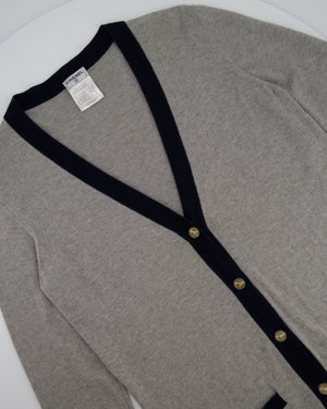 Chanel Grey Long Sleeve Longline Cashmere Dress Cardigan with CC Detail Buttons Size FR 36 (UK 8-10)