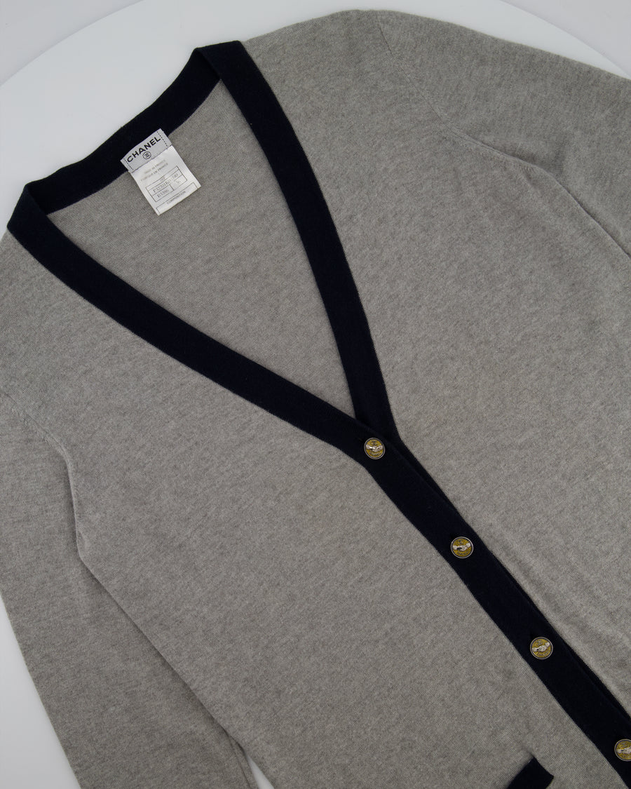 Chanel Grey Long Sleeve Longline Cashmere Dress Cardigan with CC Detail Buttons Size FR 36 (UK 8-10)