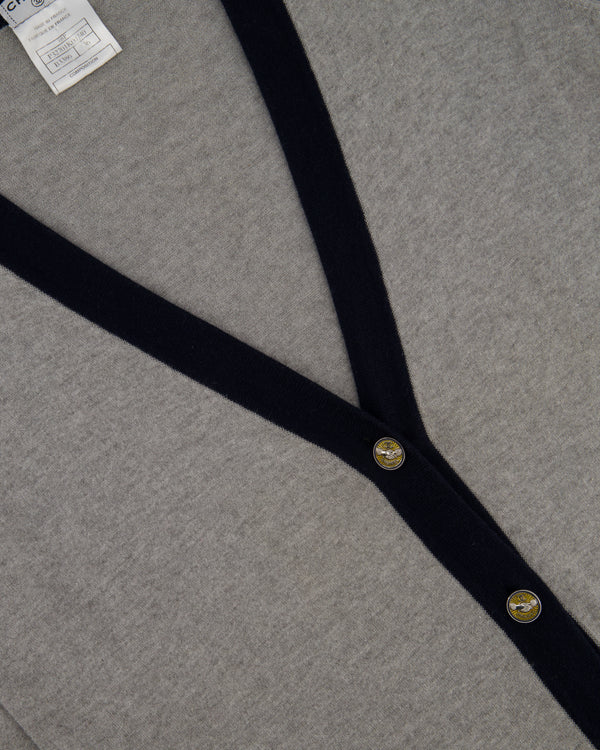 Chanel Grey Long Sleeve Longline Cashmere Dress Cardigan with CC Detail Buttons Size FR 36 (UK 8-10)