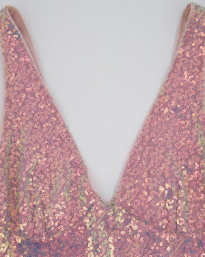 Rotate Birger Christensen Pink Metallic Sequin Tulle Midi Dress Size S (UK 8)
