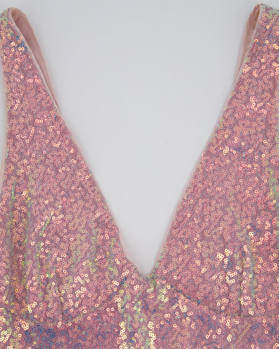 Rotate Birger Christensen Pink Metallic Sequin Tulle Midi Dress Size S (UK 8)