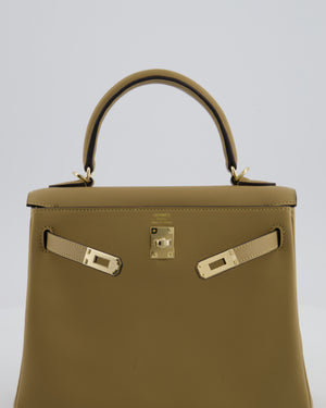 Hermès Kelly 25 Retourne Bag in Poussiere Swift Leather with Permabrass Hardware