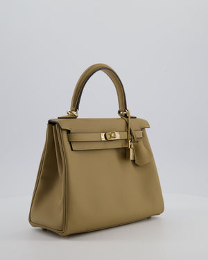 Hermès Kelly 25 Retourne Bag in Poussiere Swift Leather with Permabrass Hardware