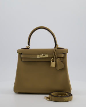 Hermès Kelly 25 Retourne Bag in Poussiere Swift Leather with Permabrass Hardware