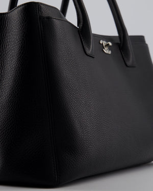 Chanel Vintage Black Executive Tote Bag in Calfskin Leather with Silver Hardware