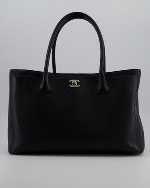 Chanel Vintage Black Executive Tote Bag in Calfskin Leather with Silver Hardware