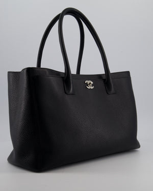 Chanel Vintage Black Executive Tote Bag in Calfskin Leather with Silver Hardware