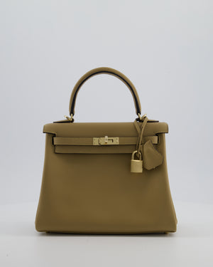 Hermès Kelly 25 Retourne Bag in Poussiere Swift Leather with Permabrass Hardware