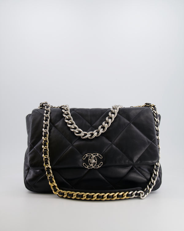 Chanel Black Maxi 19 Bag in Quilted Goatskin Leather with Mixed Hardware
