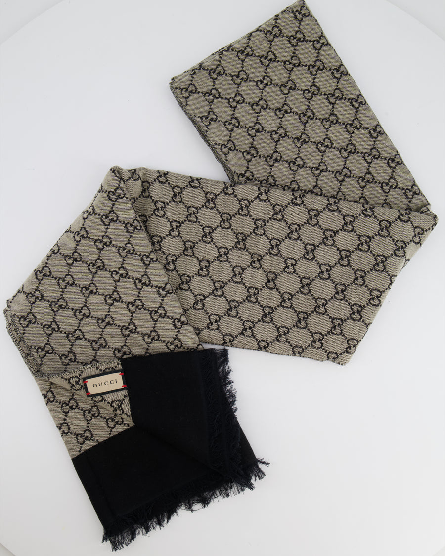 Gucci Grey and Black GG Monogram Scarf