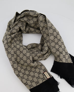 Gucci Grey and Black GG Monogram Scarf
