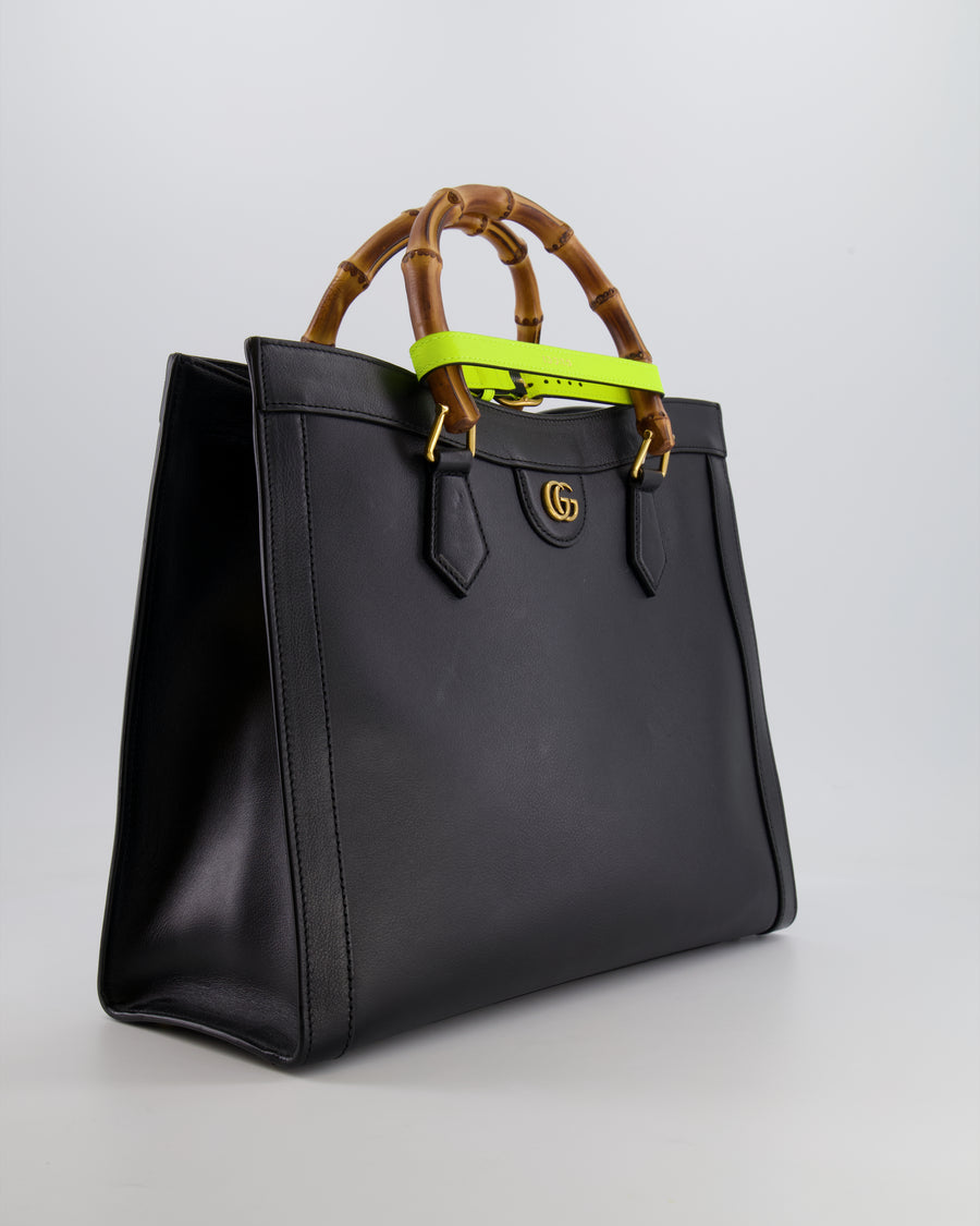 Gucci Black Diana Large Tote Leather Bag with Shiny Antique Gold Hardware &amp; Bamboo Handle RRP £3,790