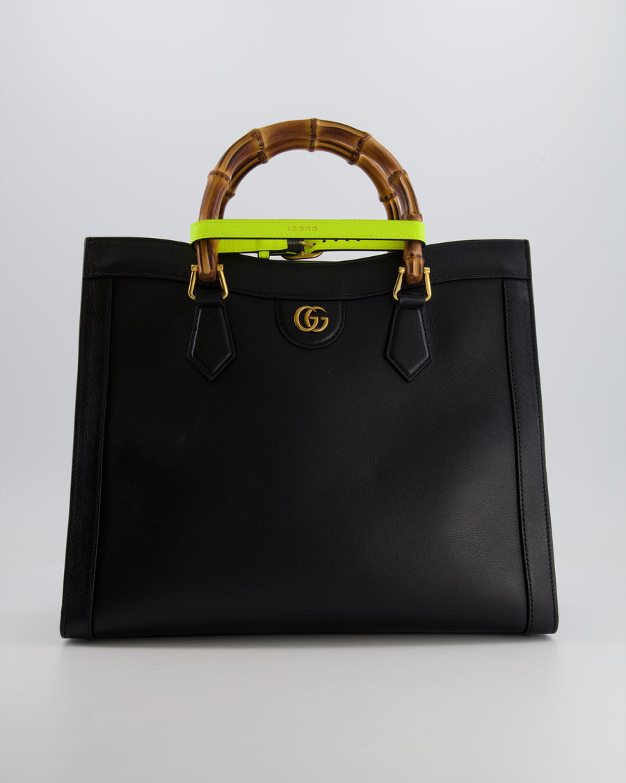 Gucci Black Diana Large Tote Leather Bag with Shiny Antique Gold Hardware &amp; Bamboo Handle RRP £3,790