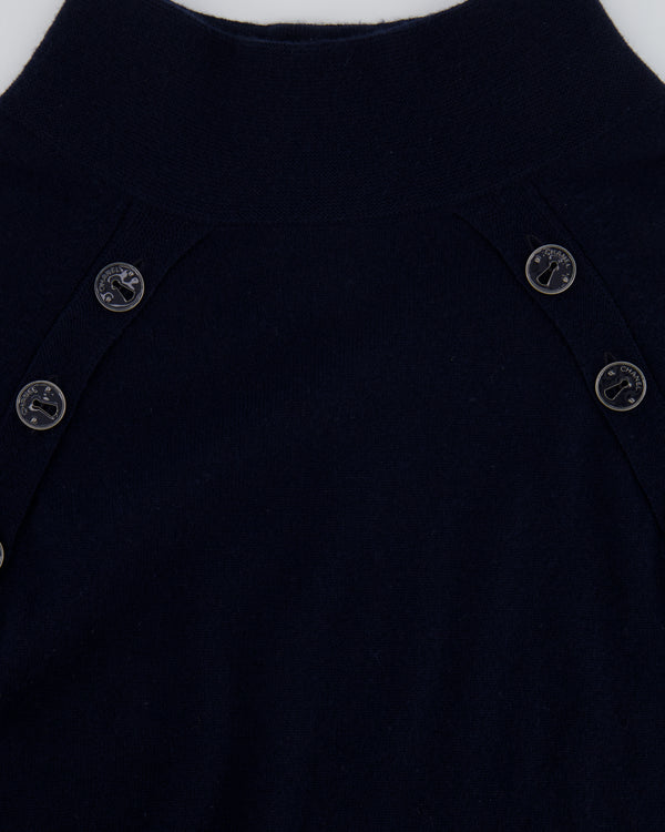Chanel Navy Cashmere Jumper With Keyhole Logo Buttons FR 36 (UK 8)