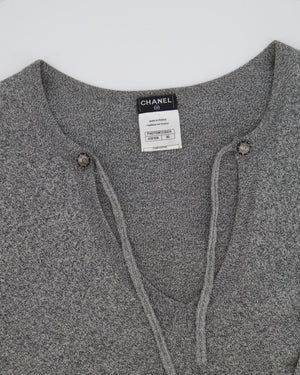 Chanel Grey Long-Sleeve Embellished Dress With CC Logo FR 36 (UK 8)